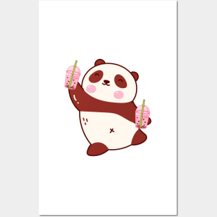 Cute Panda Bear Loves Bubble Tea Posters and Art